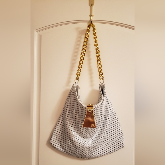 Felix Rey, White & Gold Metallic Purse, Flexible Squares on all sides, NWOT - Picture 2 of 11